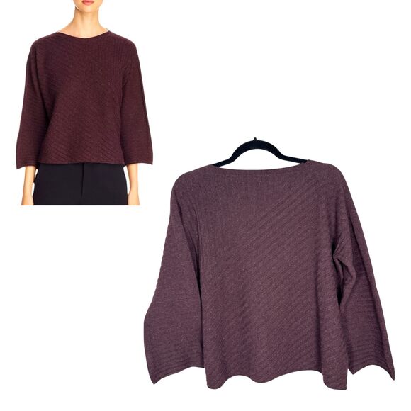 Eileen Fisher Ribbed Boatneck Cashmere Purple Sweater PS Petite Small 6 - 8 - Picture 1 of 8